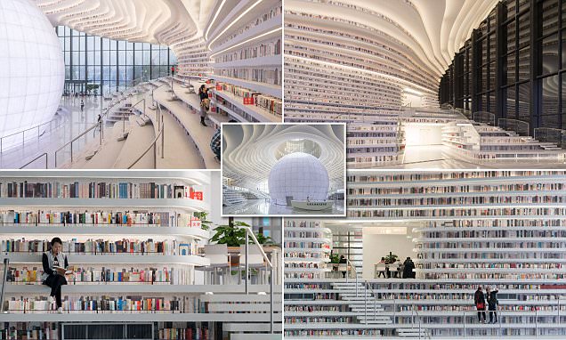 Interior Canggih Perpustakaan Umum Binhai di Tianjin China